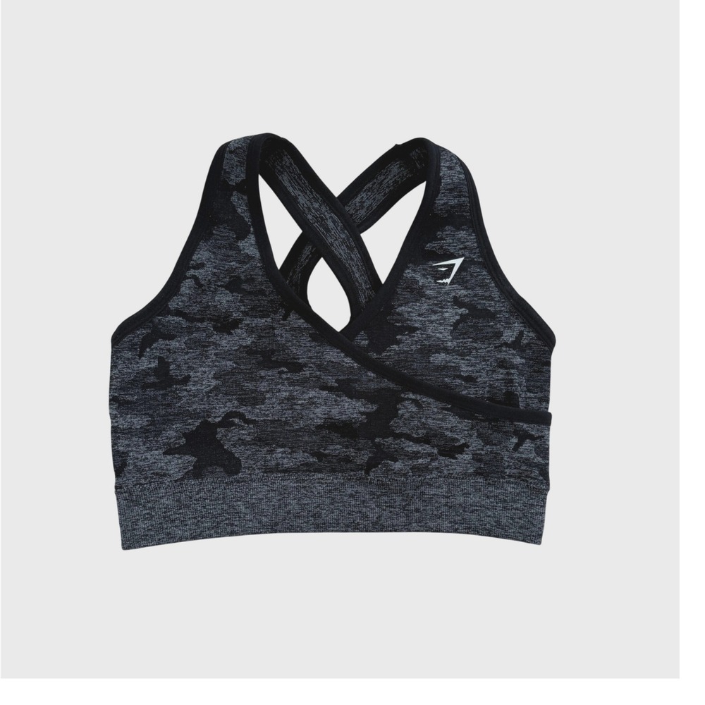 Gymshark Sports Bra Womens M Black Camo Seamless Cross Back Activewear